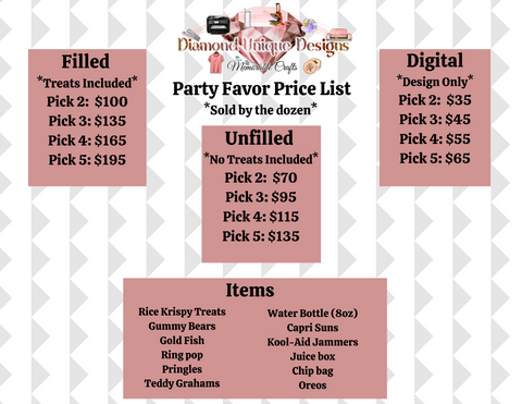 Party Favor Packages Digital ONLY